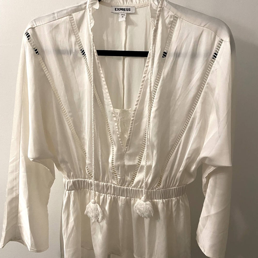 Express White Satin Top with Tassels